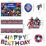 46Pcs superhero Birthday Party Supplies, Avengers Party Decorations Set Include Banner, Backdrop, Balloons, Hanging Swirls, Cake Cupcake Toppers, Tablecloth for Boys Girls Avengers Theme Party - Image 3