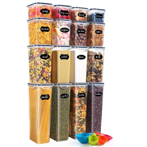 YASHE 16 Piezas Recipientes Herméticos para Alimentos, Botes Cocina, Plástico Sin BPA, con Tapas, para Almacenar Cereales, Pasta, Harina y Azúca