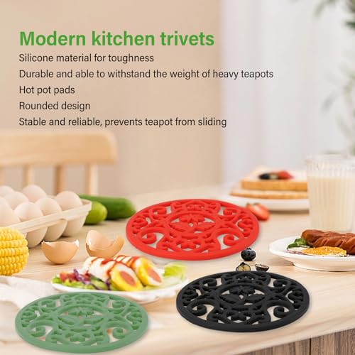 Pssopp Untersetzer aus Silikon, rutschfest, Hitzebeständig, für Moderne Küchenarbeitsplatten oder Tischplatten, Hot Pads für Heiße Gerichte, Töpfe und Pfannen (schwarz) (Black)