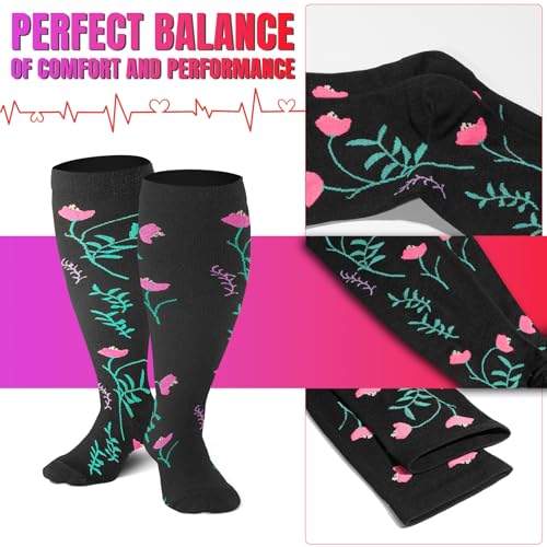 Image of bropite 3 /4 Pairs Plus Size Compression Socks Extra Wide Calf Women&Men 20-30mmHg Support Dancing Cycling Running Climbing