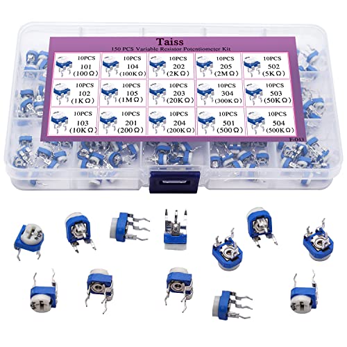 Taiss 150Pcs Variable Resistor Potentiometer 6Mm Potentiometer Kit 15 Values 100 Ohm- 2M Ohm Potentiometer Assortment Kit With Transparent Plastic Box #TOP5