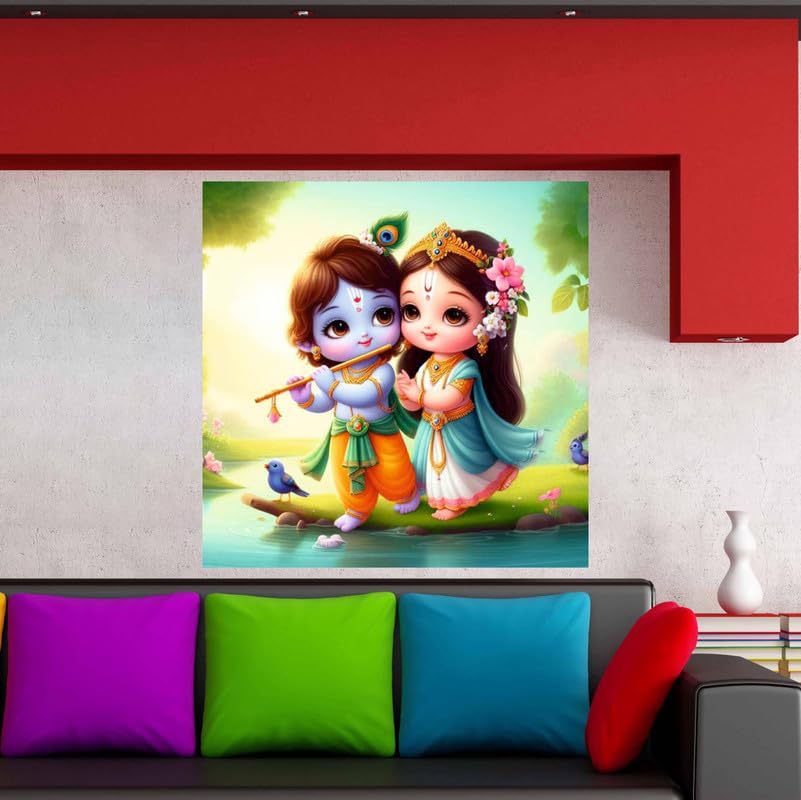 Image of British Terminal Cute little Bal Gopal Baby God Krishna| Kanha Ji | Laddu Lord Makhan Chor Painting Religious Poster for Pregnant Women for wall (matt thin vinyl,sticker,multicolor,unframed)| bj113