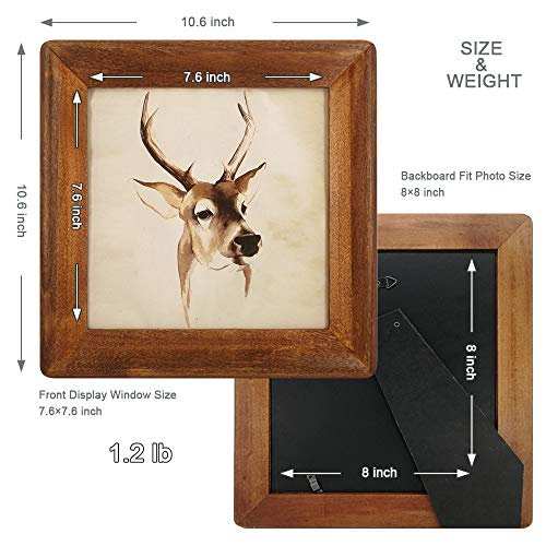 Icheesday 8X8 Picture Frames, Rustic Wooden Square Photo Frame With Real Glass Front ,Wall And Tabletop (Brown) #TOP1
