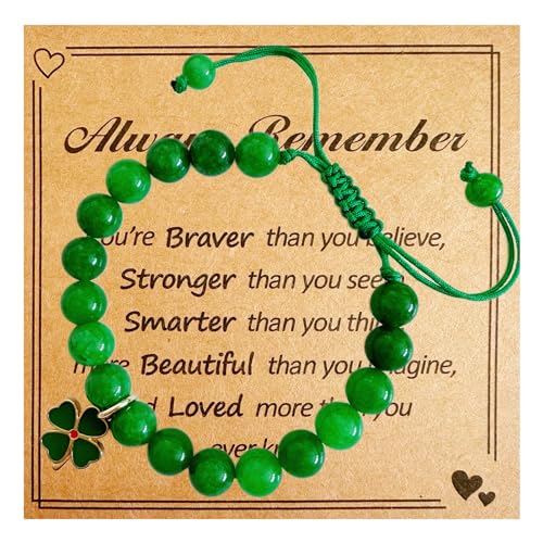 Green Nature Stone Clove Bracelet Four-Leaf Clover Female Heart Charm Clover Peacock Bracelet Lucky Bracelet Trendy Gift for Women - Main Image
