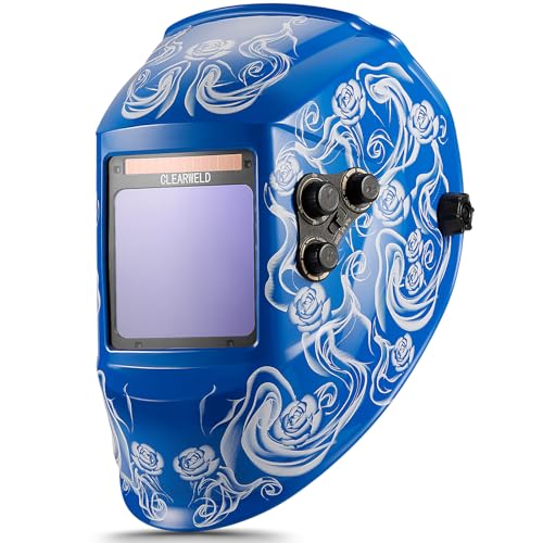 Image of High-Definition Welding Helmet Auto Darkening with a View Like Sunglasses- 180 View 4 inchX4 inch Screen with Solar Power, 4 Arc Sensors 2.8 /5-9 /9-13 Shade for TIG MIG Grinding, Lightweight & Durable