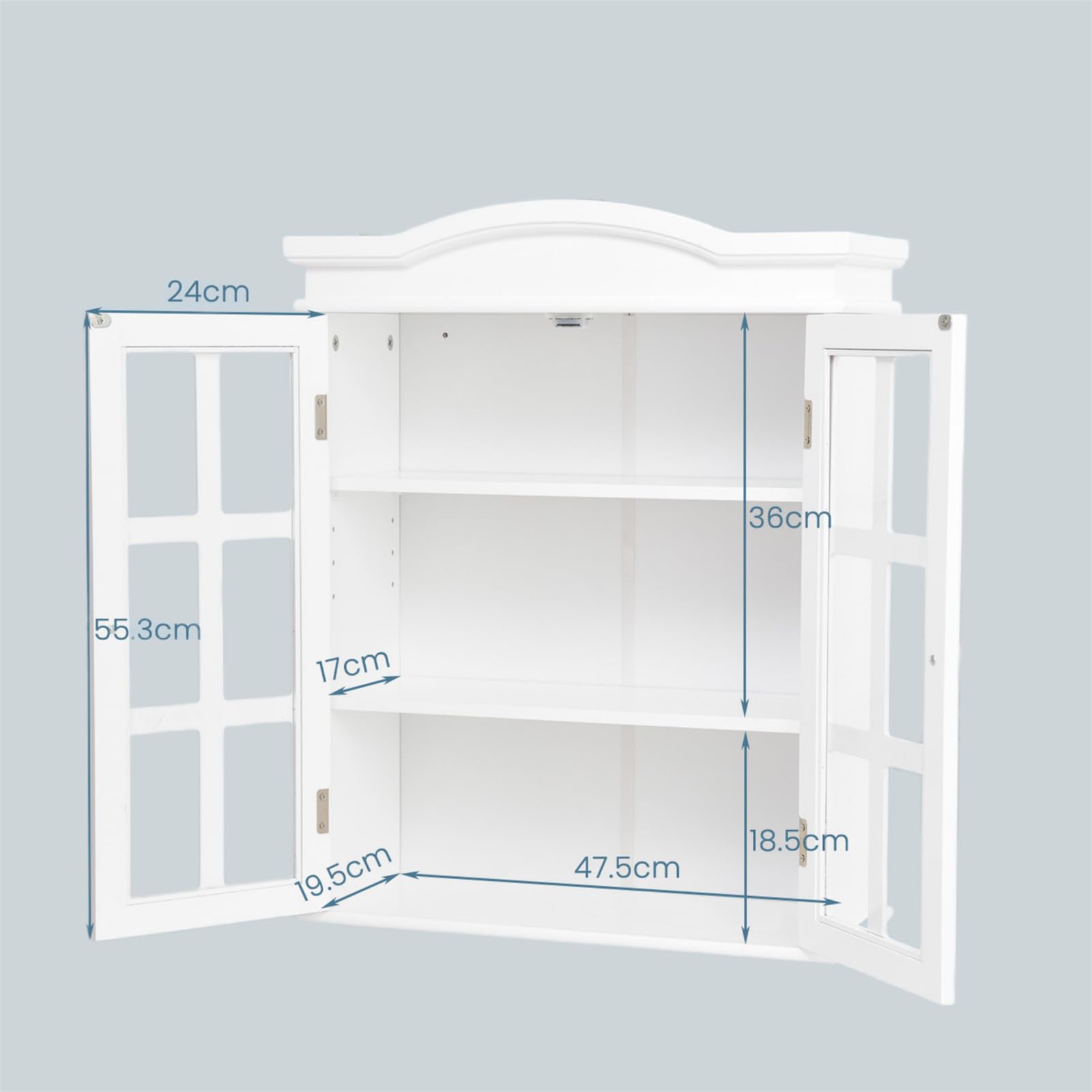 LIFEZEAL Armoire De Salle De Bain Murale Gris - Meuble Suspendu 3 Étagères Réglables 42x17x70cm, Rangement Porte Bois Pour Salle De Bain Et Cuisine