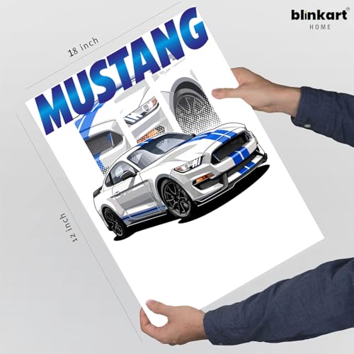 Image of BLINKART Ford Mustang GT (2018) CarFramed Posters Gift Items Boys Room Wall Decoration Bedroom Office Studio Synthetic Wood Frame & Acrylic Glass Ready to Hang - 18x12 Inch, (A4 Size) - CAR-036