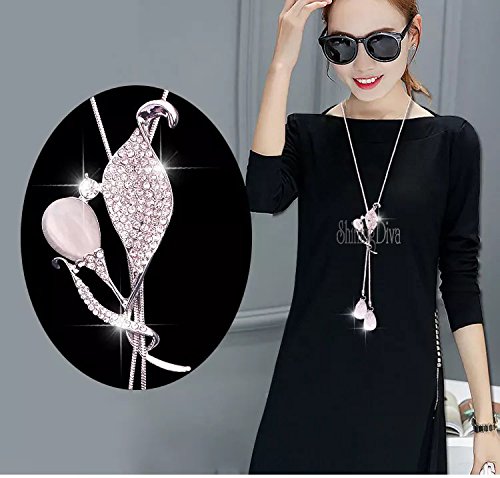 Image of Shining Diva Fashion Crystal Flower Stylish Long Chain Pendant Necklace for Women and Girls