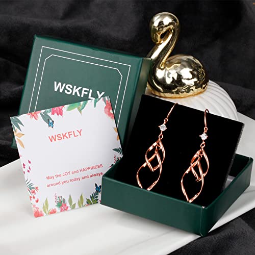 Wskfly 18K Gold Plated Dangle Earrings For Women, Classic Infinity Diamond Earrings For Women Girls(Rose Gold) #TOP5