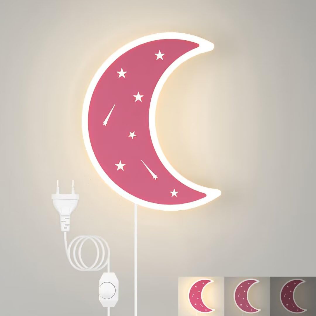 KZT Applique murale LED avec interrupteur à tirette, nuage, pour chambre d' enfant, à piles, rechargeable par USB, 3 couleurs, réglable, veilleuse pour chambre de bébé, chambre à coucher, jardin