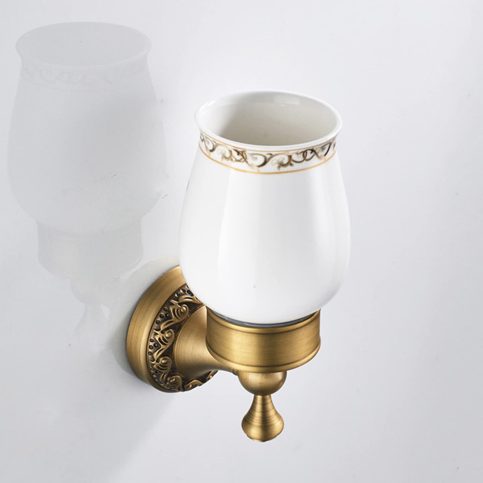 Soporte para Cepillos De Dientes, Soporte para Cepillos De Dientes De Latón Antiguo con Taza De Cerámica, Soporte para Cepillos De Dientes Montado En La Pared con Base De Flores Impresas