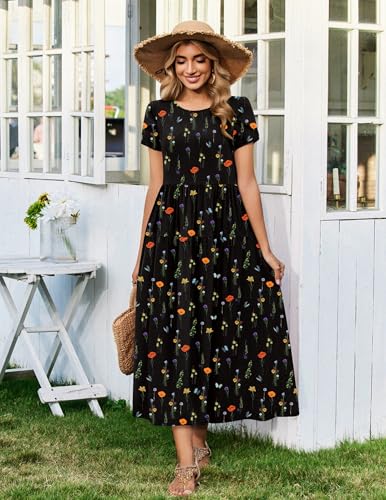 Image of Zeagoo Summer Dresses for Women 2026 Maxi Bohemian Floral Short Sleeve Long Dress Casual Flowy Tired Beach Sundress