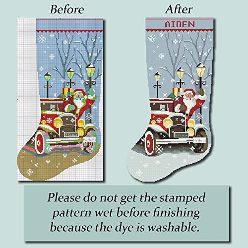 Cross Stitch Kits For Adults Stamped Personalized Christmas Stockings Cute Santa Claus Red Truck Needlepoint Counted Easy Cross-Stitch Patterns For Beginners, Embroidery Kit For Holiday Home Decor Diy #TOP7