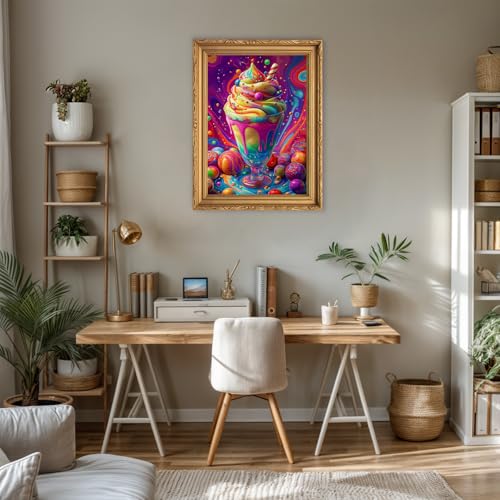 RICUVED Colorful Diamond Painting Kits for Adults, 5D Ice Cream Diamond Painting Diamond Art Kits for Beginners, Full Drill Diamond Art Diamond Gem Diamond Painting Kits for Home Wall Decor 12x16Inch - Thumbnail 3