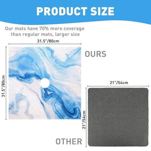 Image of Square Shower Mat Non Slip: 32 x 32 Inch Extra Large Shower Mats with Drain Hole in Middle - PVC Loofah Anti Slip Shower Floor Matt for Inside Shower