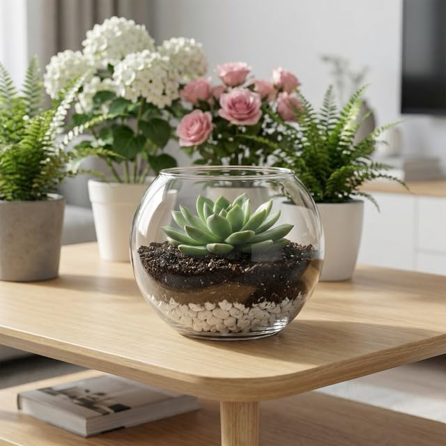 Glasvase Rund, Goldfischglas, Kugelvase, Fischschale aus Glas, Glasschale Deko, Runde Vase für Blumen und Dekoration, Terrarienschale (11,5 cm x 14,5 cm) Küche, Haushalt & Wohnen