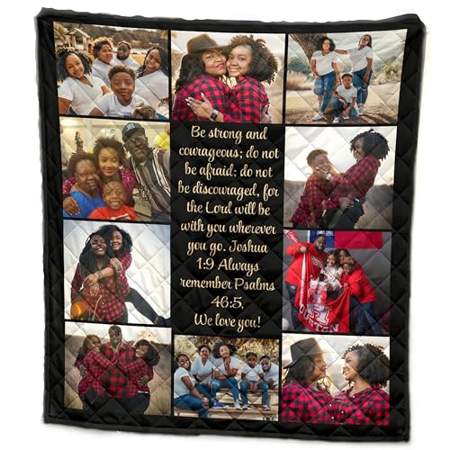 Custom Family 10 Photo Quilt Gift - Personalized Photo and Text Fleece Quilts, Great for Reunions, Families, and Mom (80x90 inches)