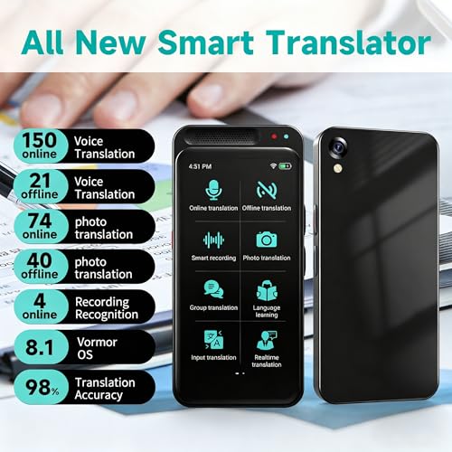 Language Translator Device No WiFi Needed, Tradutor de Idiomas, Upgrade AI Translator Support ChatGPT, Real Time Voice Translation with 150+ Languages, Offline/Photo Translation for Business, Learning