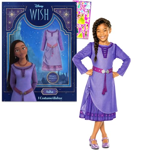 Disney Wish Asha Dress for Girls - Bundle with Girls 4-6X Asha Dress for Pretend Play Dress Up Plus Stickers | Disney Wish Dress Up Costume Multicolor