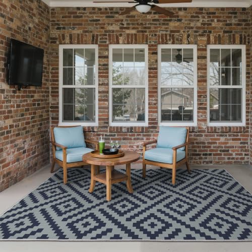 Image of GENIMO Outdoor Rug, Waterproof Plastic Rugs for Patio, 5'x8' Cloud Blue | Outside Larger Modern Carpet Mat for Porch Decor, Deck, Balcony, Camping, RV, Backyard, Picnic, Beach, Reversible, Foldable