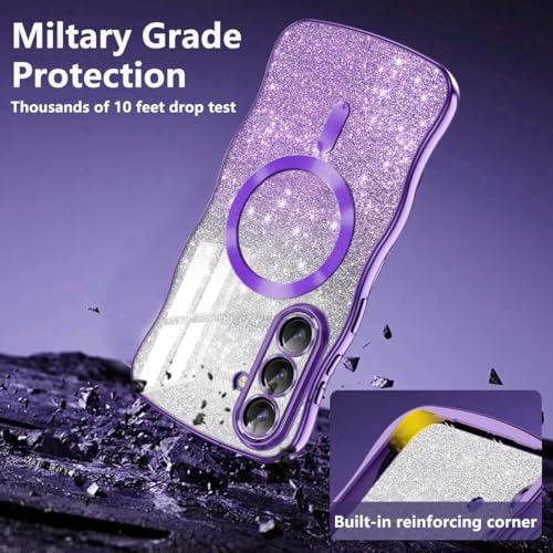 Meshine for Galaxy S26 Plus Case,[Compatible with MagSafe][Built-in Camera Lens] Magnetic Curly Wavy Frame Shockproof Shiny Cute for Women Girls Cover for Samsung Galaxy S26 Plus,Glitter Purple - image 7
