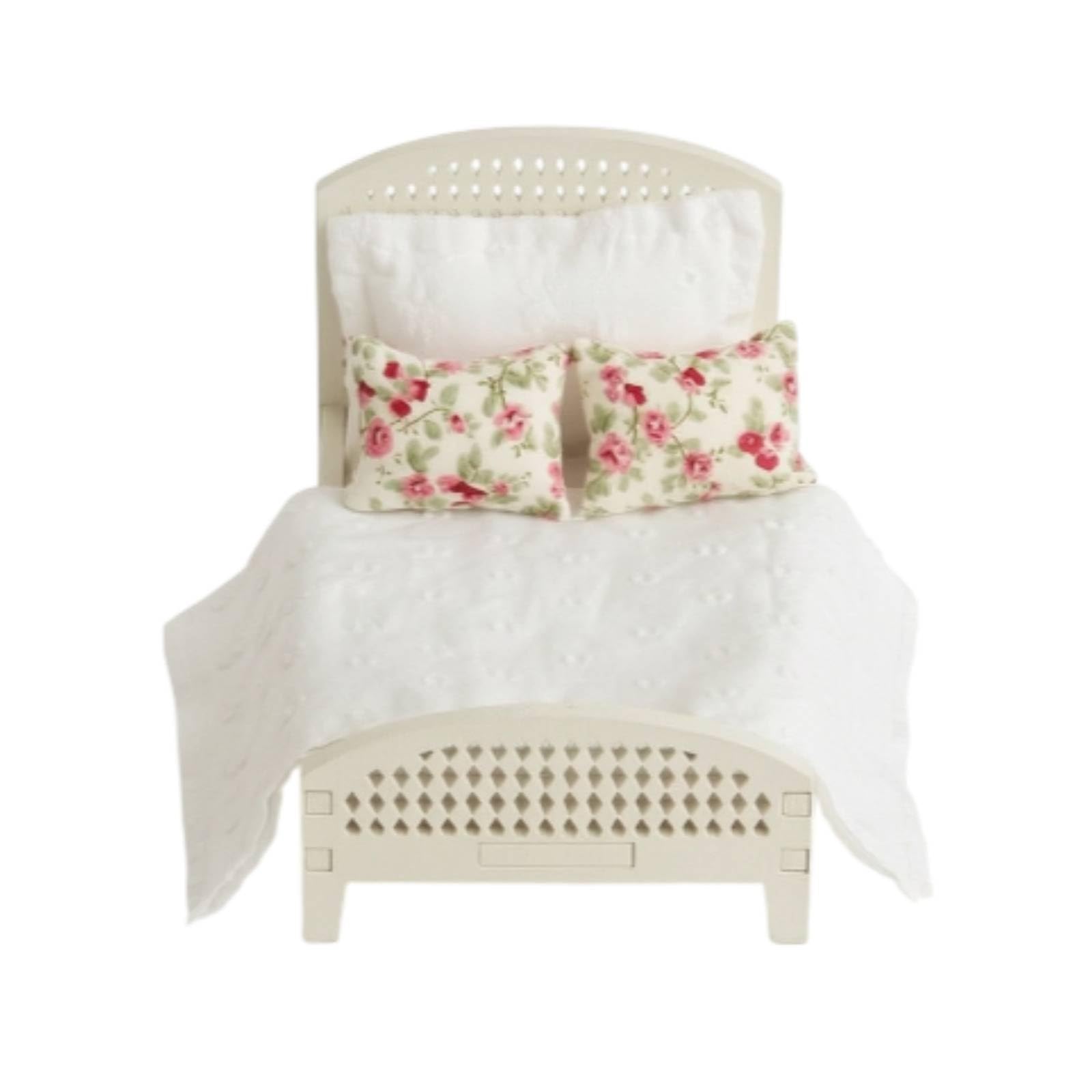 Letto in Miniatura Letto Bambola Letto Bambole Letto Giocattolo Letto Casa Delle Bambole in Legno con Pediera Arcuata E Dettagli a Griglia Adatto per, Bianco Legno