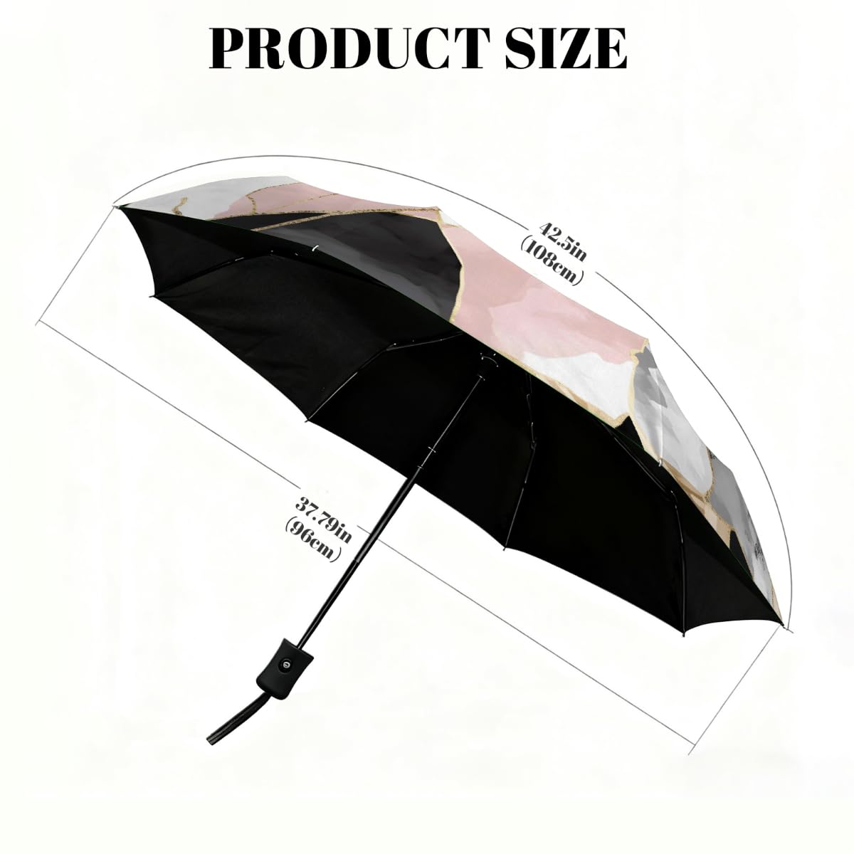 Ombrello pieghevole con motivo geometrico colorato in marmo ombrello da viaggio compatto antivento impermeabile con protezione UV rivestimento nero leggero 8 coste portatile per pioggia sole
