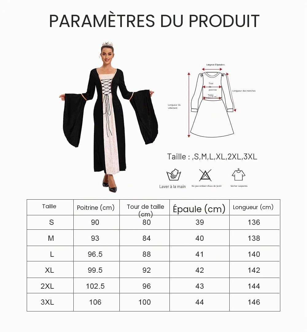 Feynman Robe rétro médiévale pour femme - À manches trompette - Style victorien, Renaissance, gothique - Costume de carnaval, de princesse - Pour les fêtes, Halloween