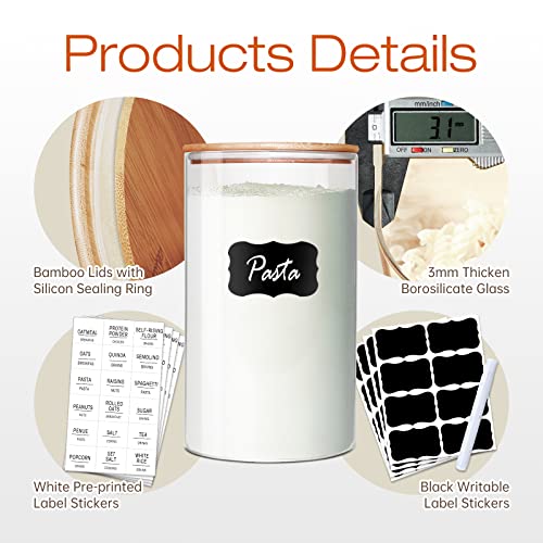 Homartist Glass Jars With Bamboo Lids [Muti Size Set Of 5], Glass Canisters With Airtight Lids, Glass Food Storage Containers For Pasta, Oats, Coffee, Flour, Sugar, Rice, Best For Kitchen & Pantry #TOP3