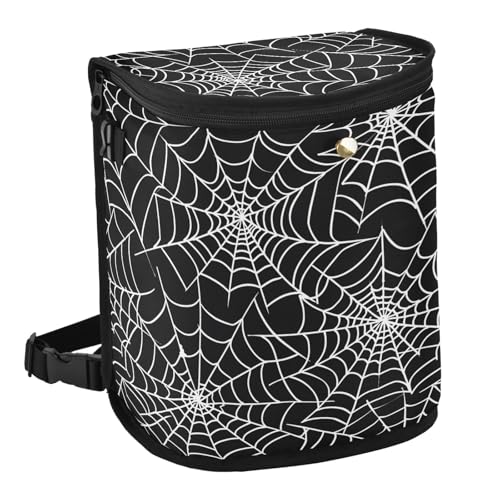 Image of Halloween Gray Spider Web Car Trash Can with Lid Waterproof Leak Proof Car Trash Bag Car Garbage Can for Headrest SUV Truck