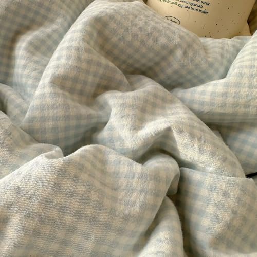 Image of MKXI Blue Gingham Duvet Cover Set King Size - Delicate White Lace Trimmed Soft Washed Microfiber Bedding Set, Vintage Cottagecore Style for Girls & Teens, 3-Piece with Zipper Closure