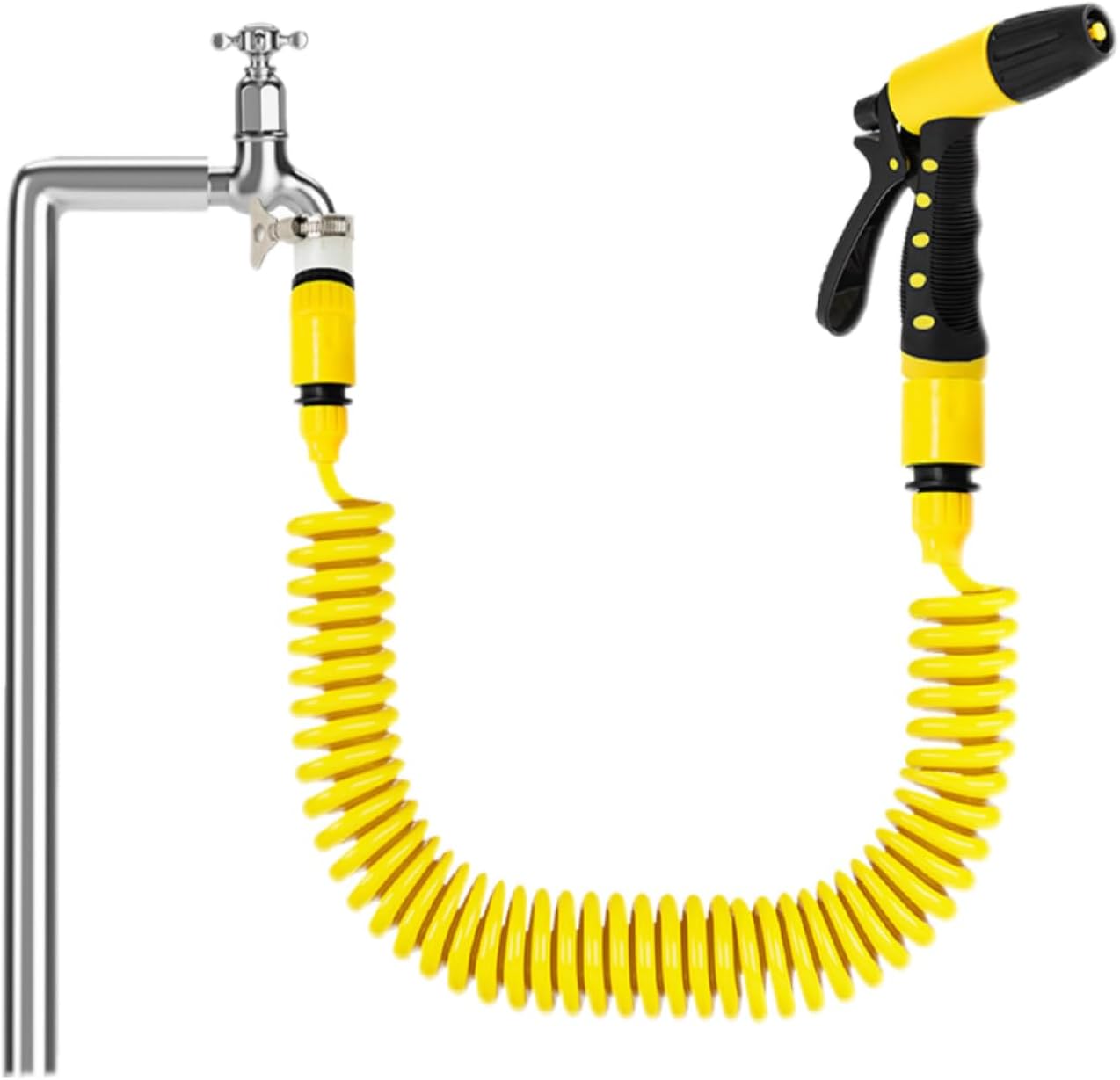 Yellow Water Gun Spring Hose, High Pressure Car Wash Expandable Garden Hose