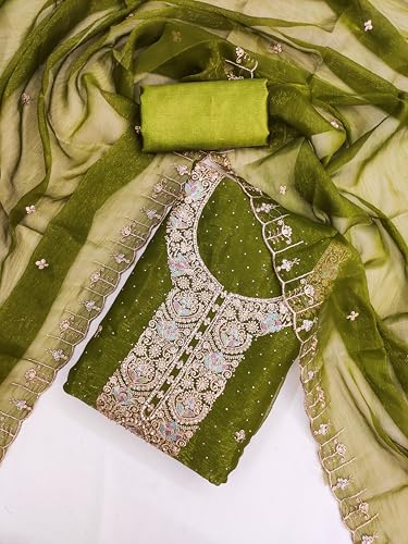 Image of Women's Shimmer Silk Embroidery Work Unstitched Dress Material
