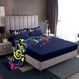 Feelyou Music Bed Sheets Set Rainbow Sheet Music Kids Sheet Set Boys Girls Decor Music Note Sheets with Deep Pocket Fitted Sheet Microfiber Music Instruments Bedding Set Bedroom Twin