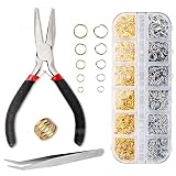 Anzlah Open Jump Rings and Lobster Clasps Jewelry Fixing Kit (1200 pcs Gold and Silver) with a Bent