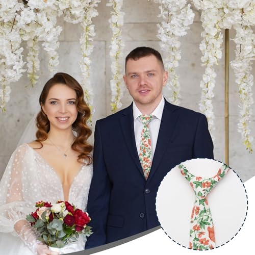 Image of Luckyvestir Mens Ties, Sage /Dusty Blue /Pink Floral Ties for Men, 2.76 inch Cotton Flower Necktie for Wedding /Groomsmen /Party