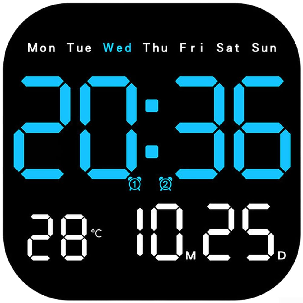 Horloge murale numérique avec thermomètre et alarme de phase de lune pour la maison