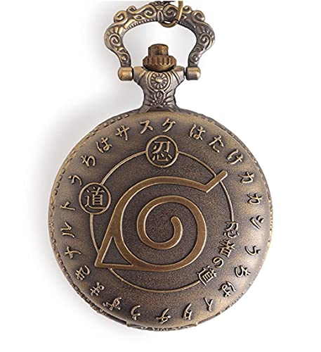 Image of AUGEN Premium Pocket Watch Metal Keychain Naruto Design Retro Vintage For Gifting With Key Ring Anti-Rust (Pack Of 1, Anchor,Gold)