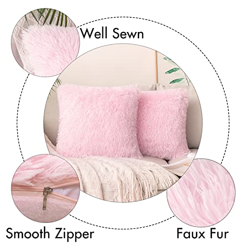 Image of MIULEE Pack of 2 Luxury Faux Fur Throw Pillow Cover Deluxe Decorative Plush Pillow Case Cushion Cover Shell for Sofa Bedroom Car 14 x 14 Inch Pink