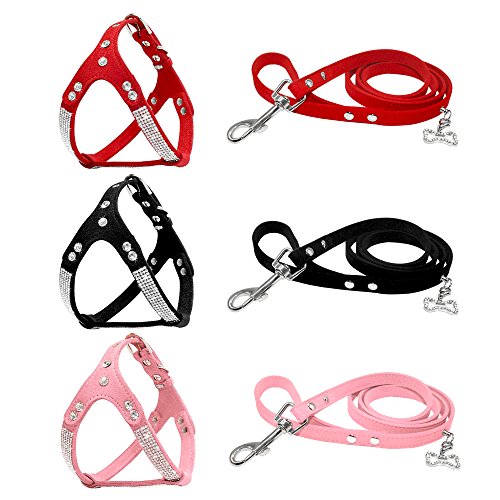 Beirui Soft Suede Rhinestone Leather Dog Harness Leash Set Cat Puppy Sparkly Crystal Vest & 4 Ft Lead For Small Medium Cats Pets Chihuahua Poodle Shih Tzu,Pink,Large Chest For 21-23.5" #TOP5