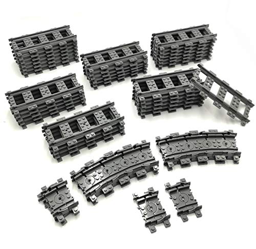 ZHX City Train Tracks Accessories Straight and Flexible Train Tracks Railroad Building Toy Compatible with Major Brand (56pcs(36 Straight and 20 Flexible))