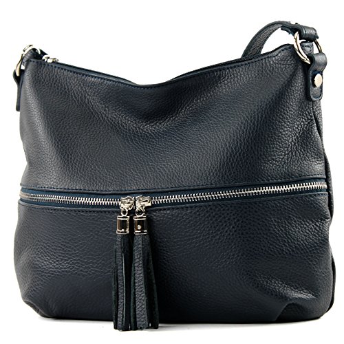 modamoda de T159 Damen Leder Umhängetasche Schultertasche Medium handmade in Italy, Farbe:Dunkelblau2021