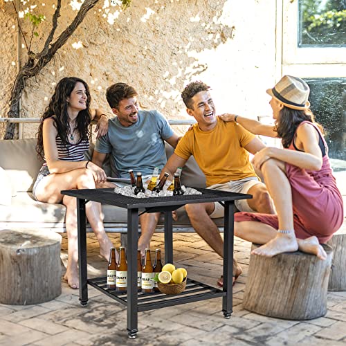 KOMFOTTEU 4 in 1 Feuerschale mit Tisch, Feuerstelle mit Abdeckung & Schürhaken, Feuerstellentisch mit Grillrost, Grilltisch aus Metall für Heizung BBQ, 79 x 79 x 78 cm, Schwarz – Bild 3