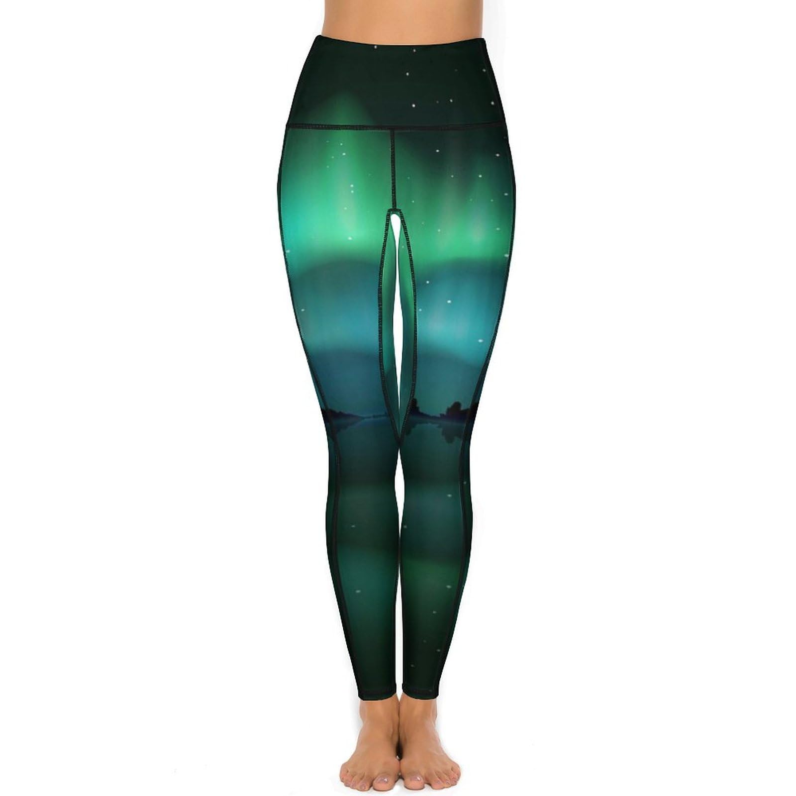 Northern Lights Aurora Borealis High Waisted Yoga Pants Soft Leggings for Women Tummy Control Workout Running Leggings XL