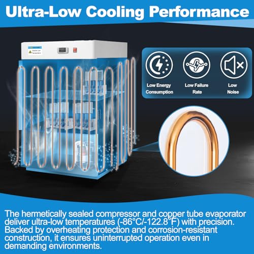 30L Ultra-Low Temperature Freezer -86°C/-123°F, Lab Cryogenic Freezer with Digital Display & Alarm, ±0.1°C Precision for Vaccine/Biological Sample Storage