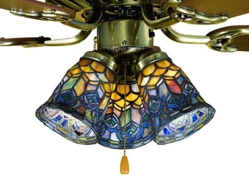 Feather Peacock Tiffany Stained Glass Bronze Ceiling Fan 52 Inches Width