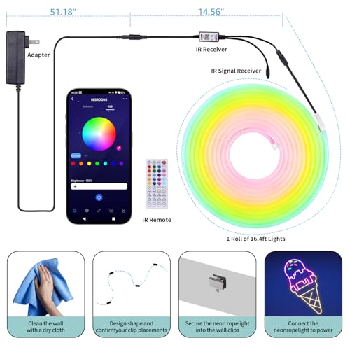 Image of 16.4FT Smart Neon Rope Lights - RGB+IC LED Strip Lights, App Control, Music Syncing, Waterproof -Custom DIY Neon Strip Lights for Bedroom and Wall Decor, Shape Mapping Living,Gaming,Party Decoration