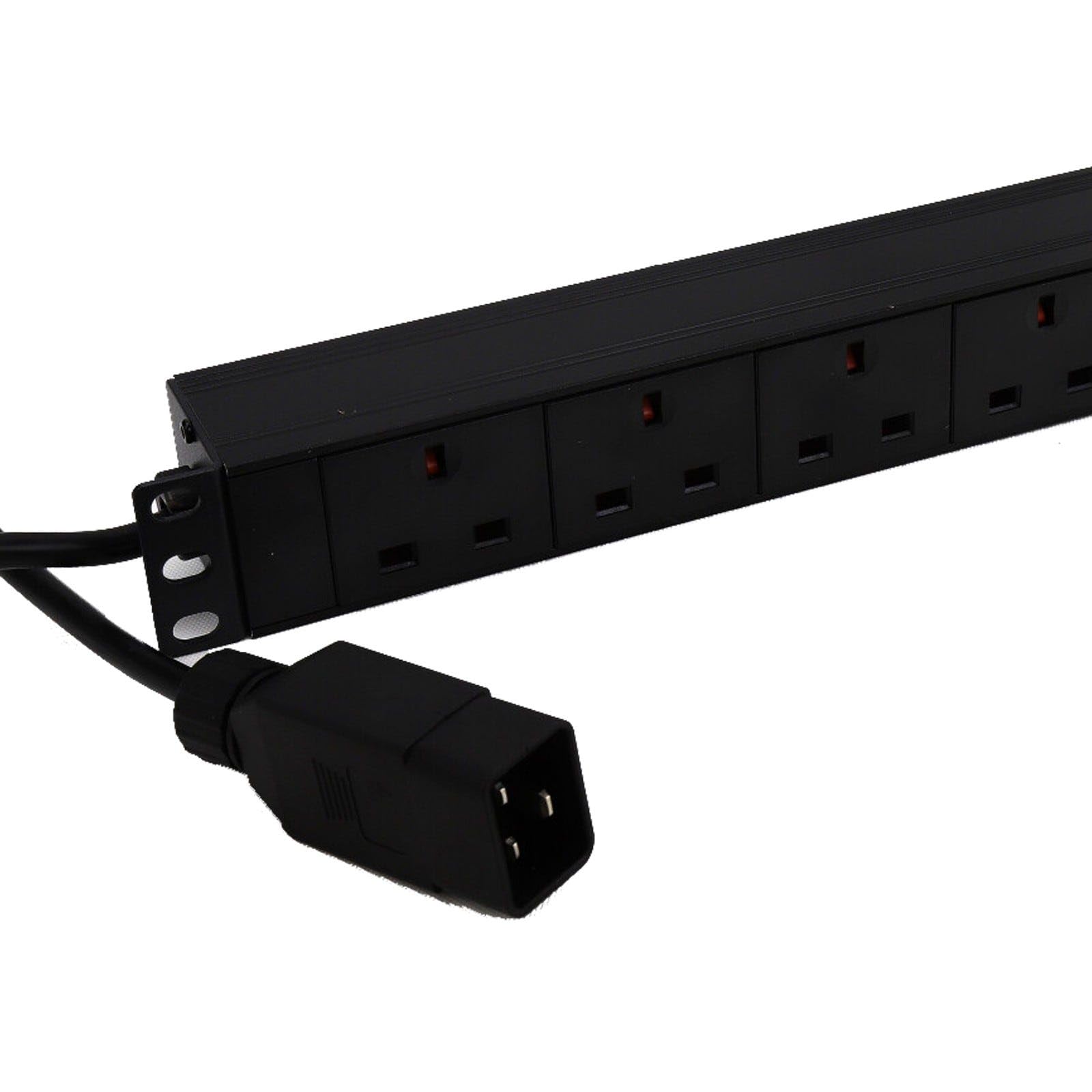 kenable PDU 8 Way UK Sockets Horizontal Rack Mount Power Distribution Unit | IEC C20 16A Input | 3m Cable | Aluminium Industrial Server PDU Without Surge Protection