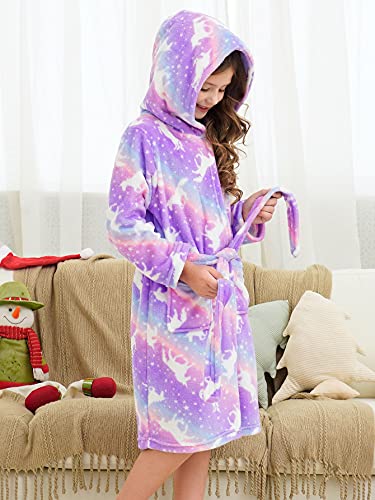 Image of Doctor Unicorn Soft Hooded Rainbow Bathrobe Sleepwear for Girls