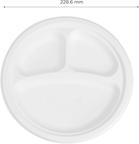 Miniatura 2 de KARAT EARTH KE-BPR09-3CFF- Platos redondos compostables sin PFAS de 9 pulgadas 3 compartimentos 500 unidades